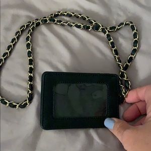 Black credit card holder with strap